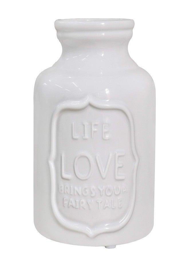 Fovasen French Style Country Love Flower Farmhouse Vase, White Ceramic Pencils Holder Milk Can Jug Vase Buckets Floral Centerpieces for Home Kitchen Festivals & Valentines Decorative Gift- 5.9" H - Image 1
